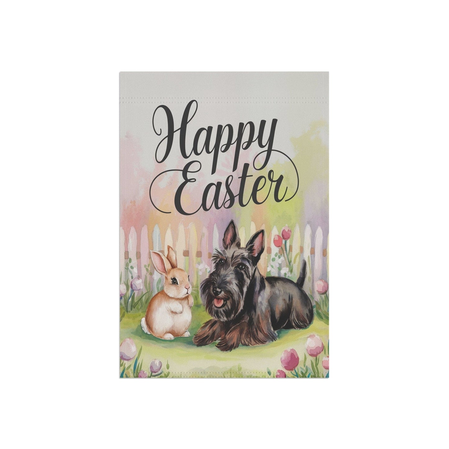 Printify Home Decor Black Scottish Terrier Easter Garden Flag, Spring Front Yard Decor, Housewarming gift