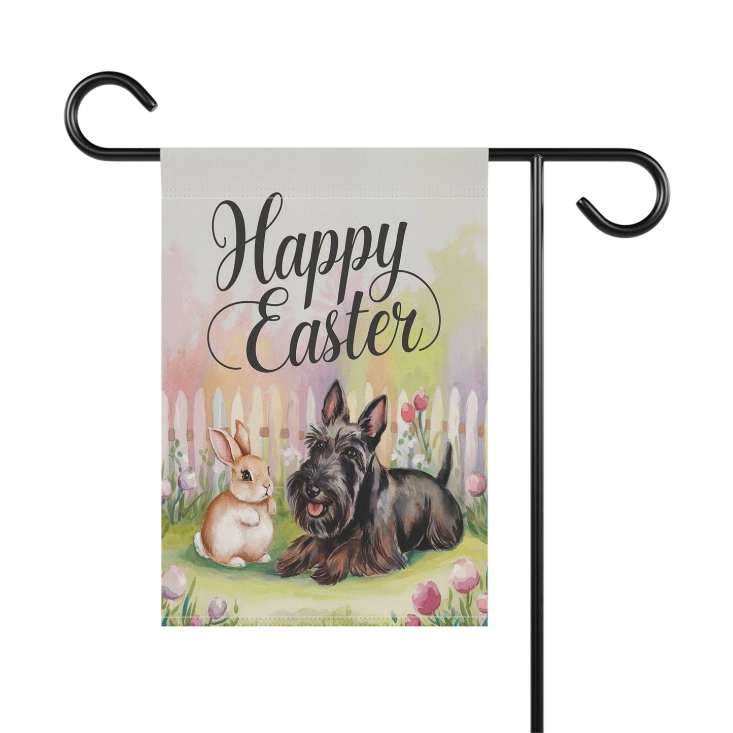 Printify Home Decor Black Scottish Terrier Easter Garden Flag, Spring Front Yard Decor, Housewarming gift