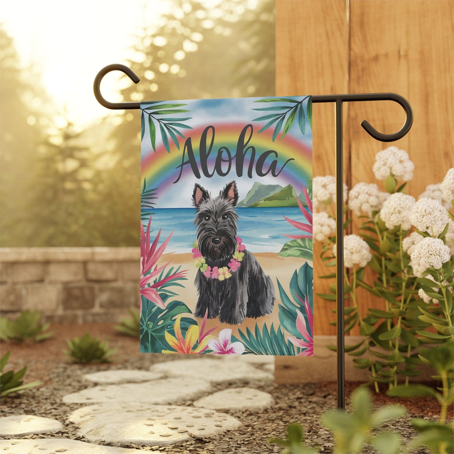 Printify Garden Flag Black Scottish Terrier Scottie Aloha Garden Flag
