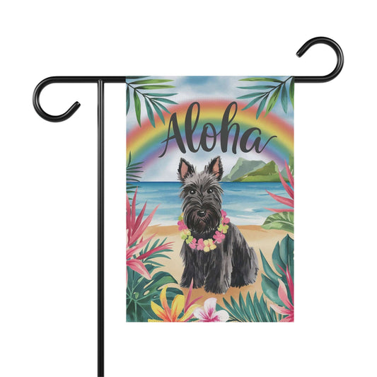 Black Scottish Terrier Scottie Aloha Garden Flag