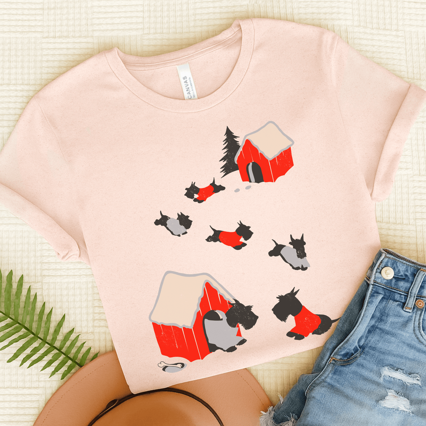 Printify T-Shirt Black Scottish Terrier Snow Play TShirt