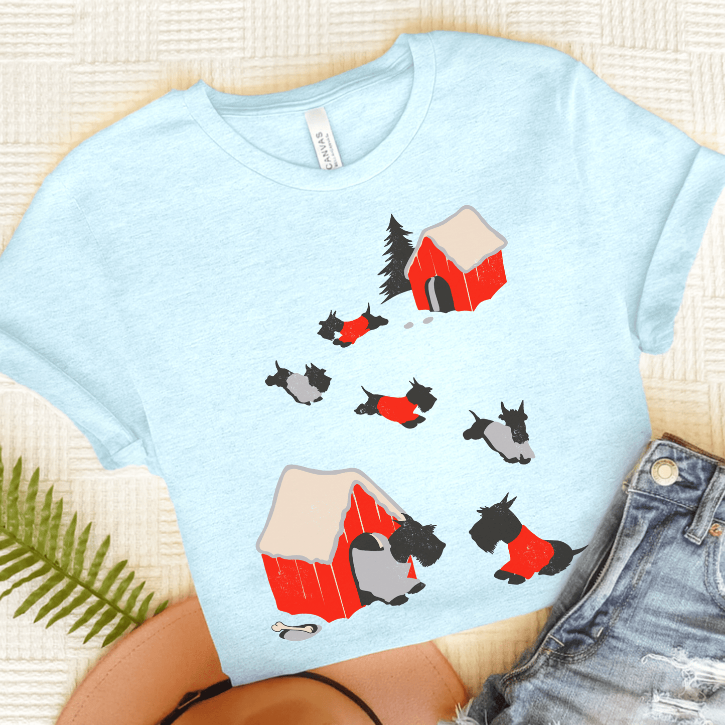 Printify T-Shirt Black Scottish Terrier Snow Play TShirt