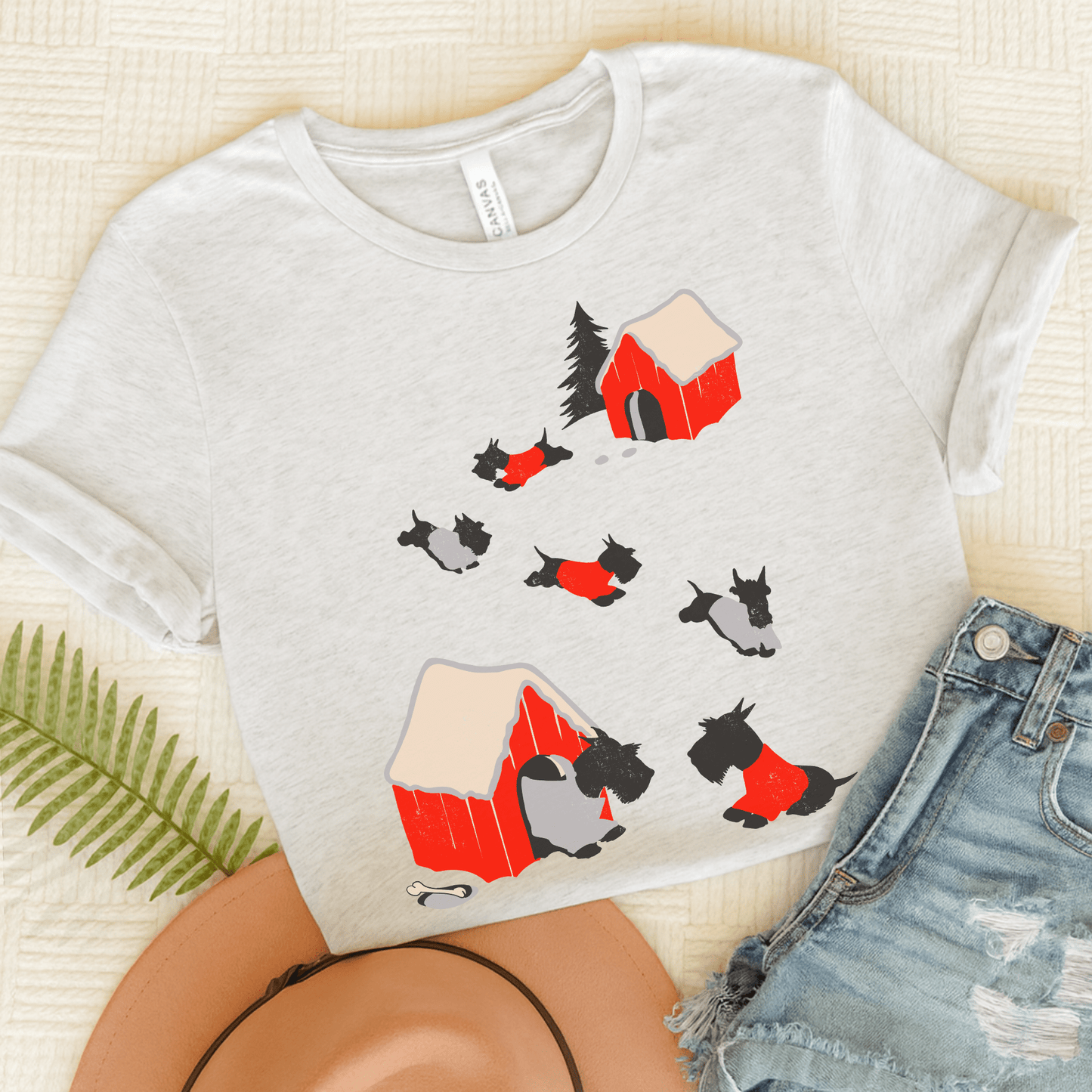 Printify T-Shirt Black Scottish Terrier Snow Play TShirt