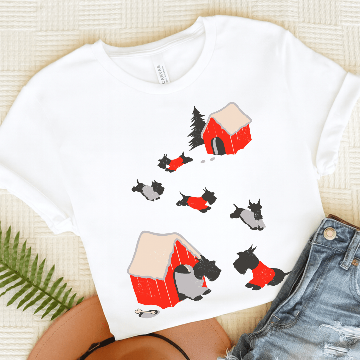 Printify T-Shirt Black Scottish Terrier Snow Play TShirt