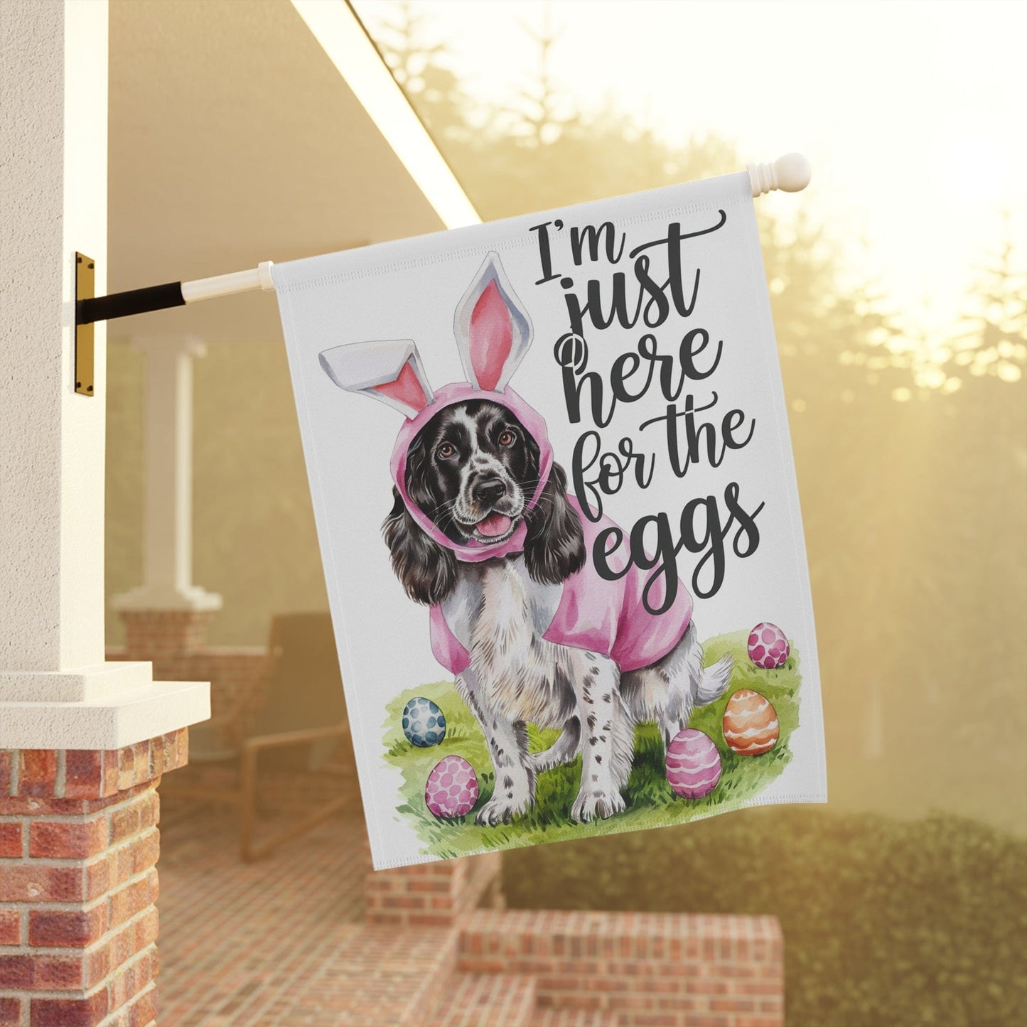 Printify Home Decor Black Springer Spaniel Easter Garden Decor, Front Yard Flag, Spring Housewarming Decor