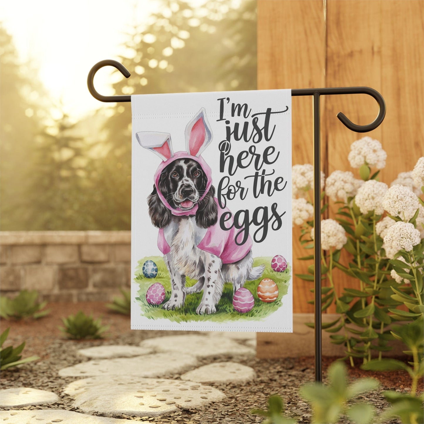 Printify Home Decor Black Springer Spaniel Easter Garden Decor, Front Yard Flag, Spring Housewarming Decor