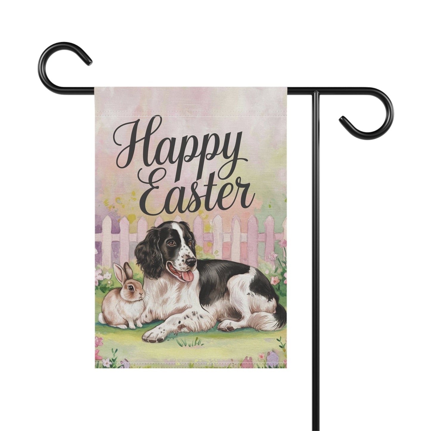Printify Home Decor Black Springer Spaniel Easter Garden Flags, Spring Gardener Gift, Front Yard Spring Decor