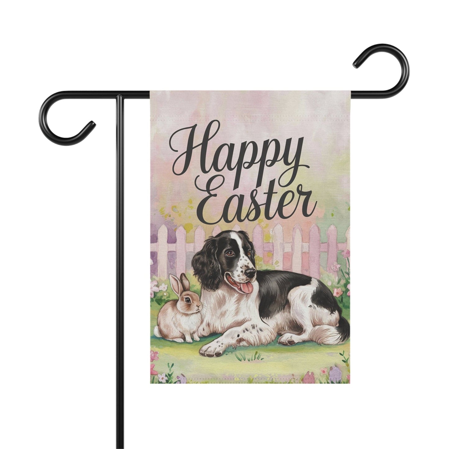 Printify Home Decor 12'' × 18'' Black Springer Spaniel Easter Garden Flags, Spring Gardener Gift, Front Yard Spring Decor