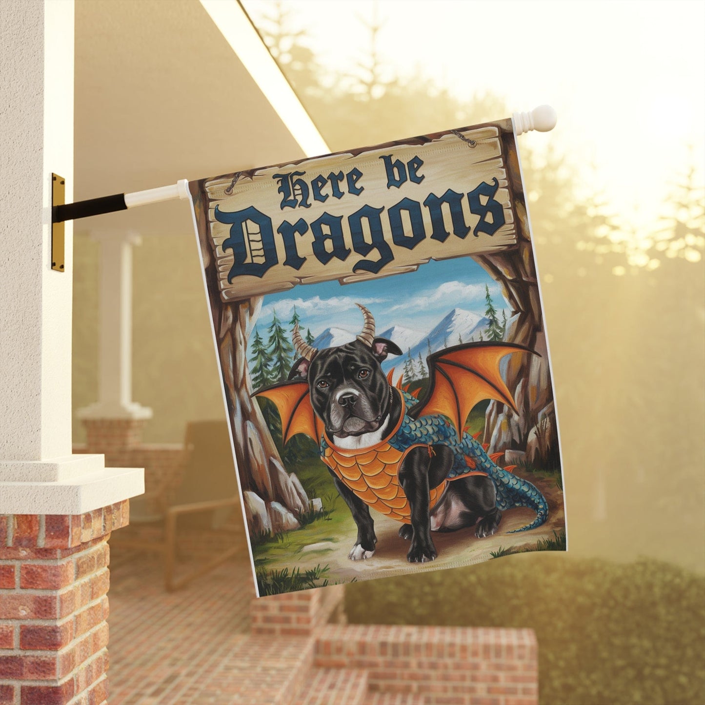 Black Staffordshire Bull Terrier Dragon, Garden Flag, Pet Adventure, Yard Spring Decor, Housewarming Halloween