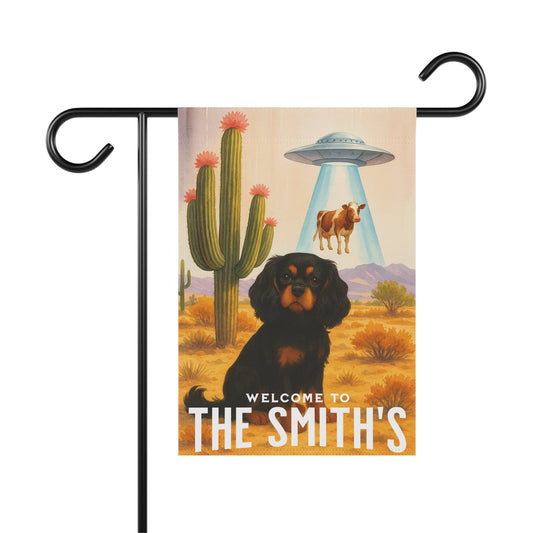 Black Tan Cavalier Aliens Garden Flag