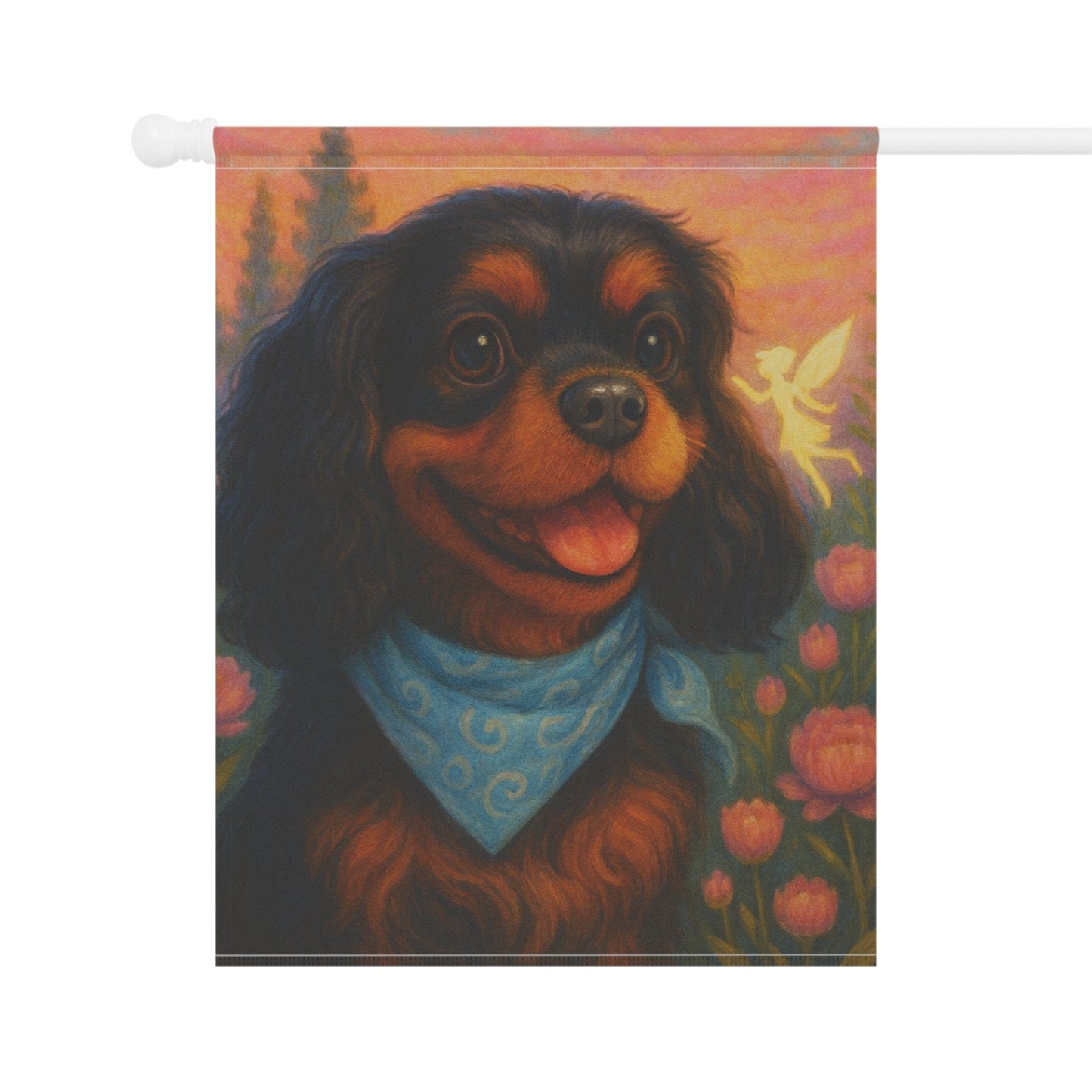 Printify Garden Flag Black Tan Cavalier Fairy Garden Flag