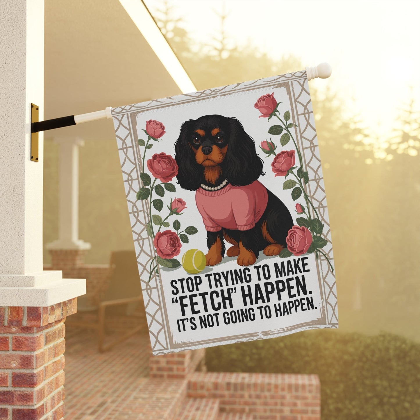 Black Tan Cavalier Fetch Garden Flag