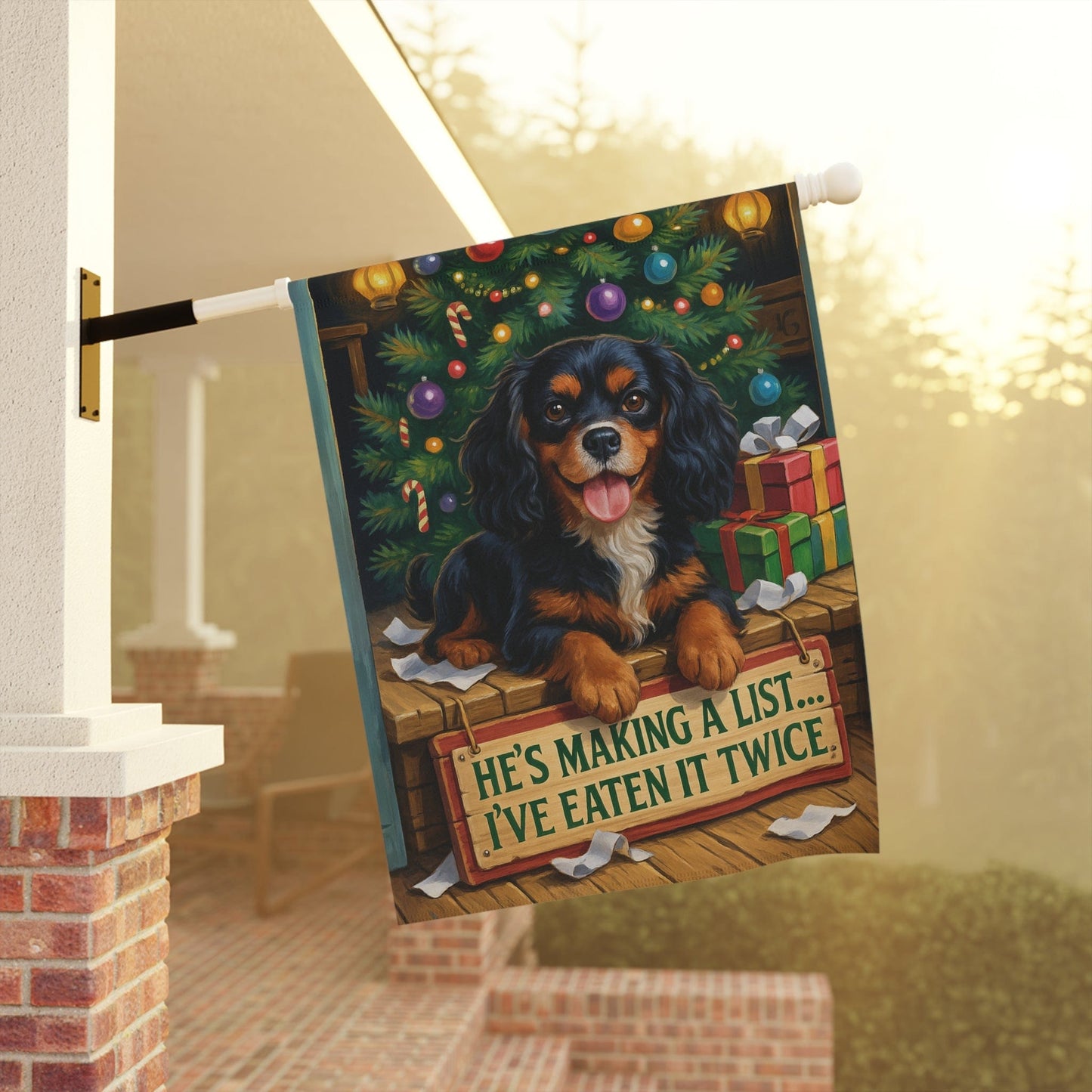 Black Tan Cavalier Funny Christmas Flag