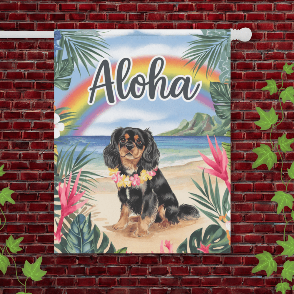 Printify Garden Flag Black Tan Cavalier King Charles Hawaii Garden Flag