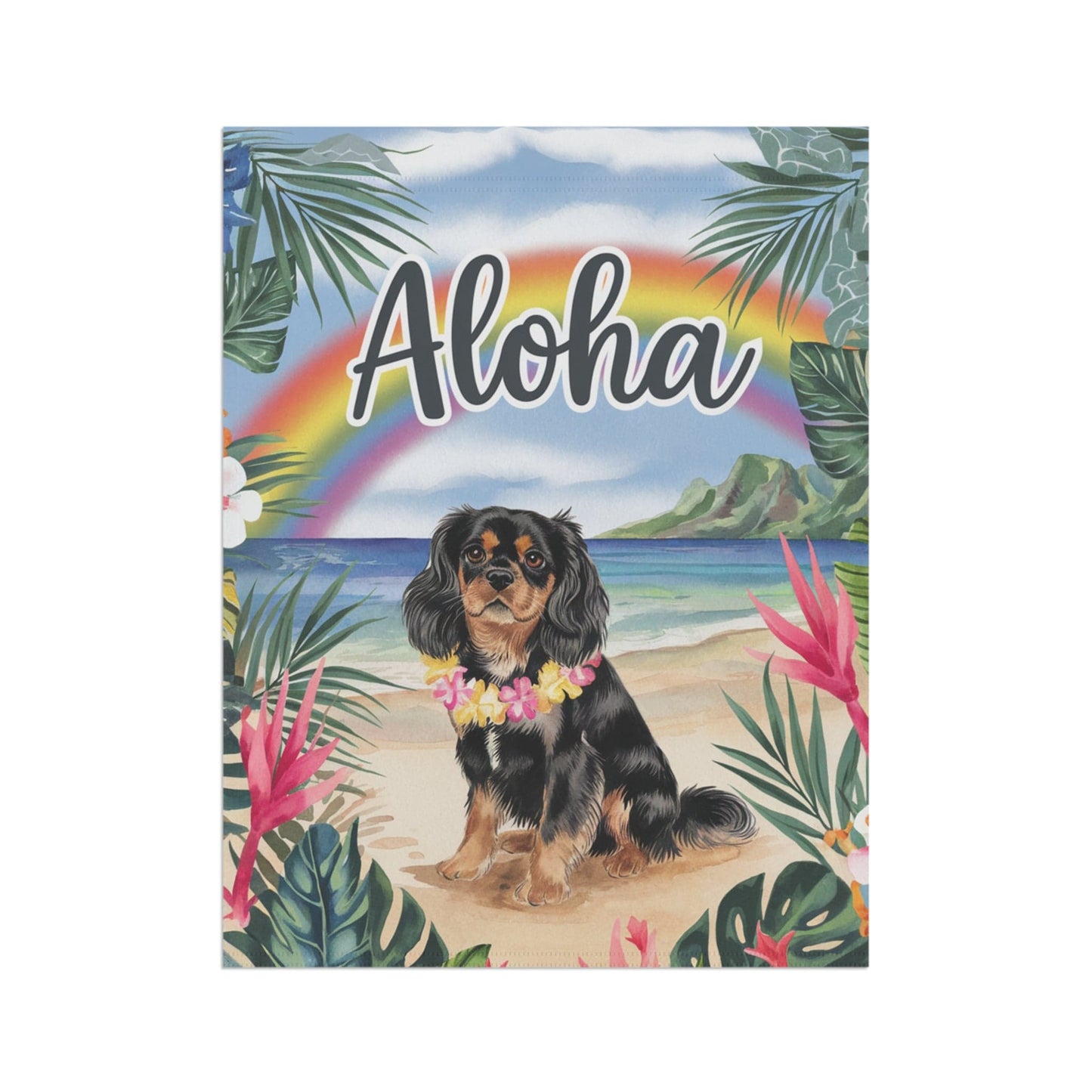 Printify Garden Flag Black Tan Cavalier King Charles Hawaii Garden Flag