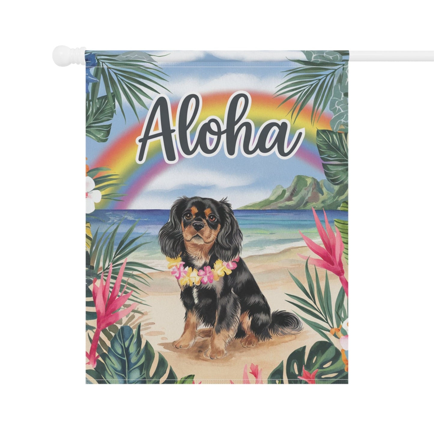 Printify Garden Flag Black Tan Cavalier King Charles Hawaii Garden Flag