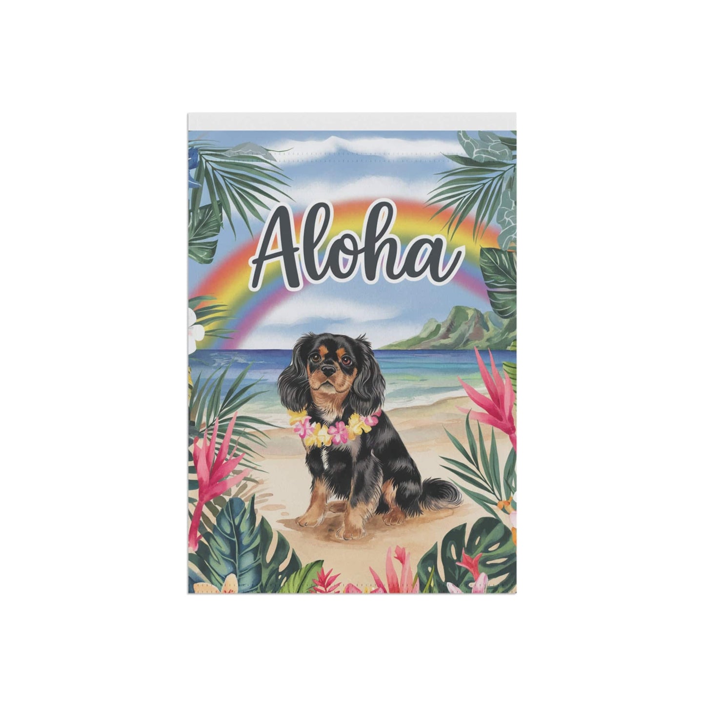 Printify Garden Flag Black Tan Cavalier King Charles Hawaii Garden Flag