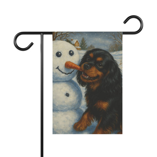 Black Tan Cavalier Snowman Garden Flag