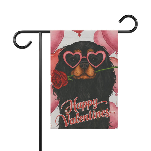Black Tan Cavalier Valentines Day Garden Flag