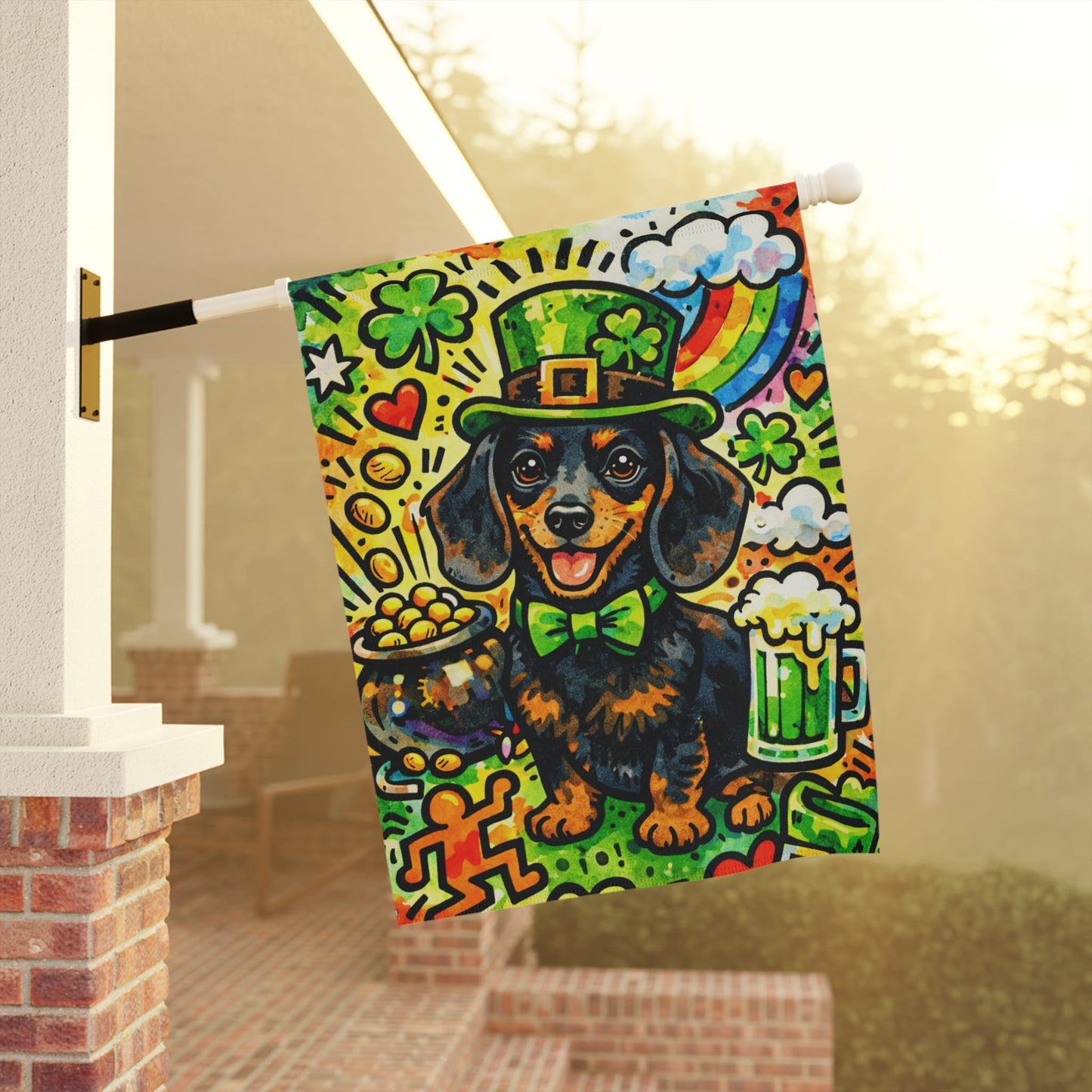 Black Tan Dachshund Saint Patricks Day Garden Flag