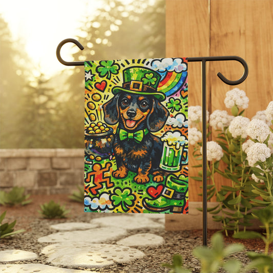 Black Tan Dachshund Saint Patricks Day Garden Flag