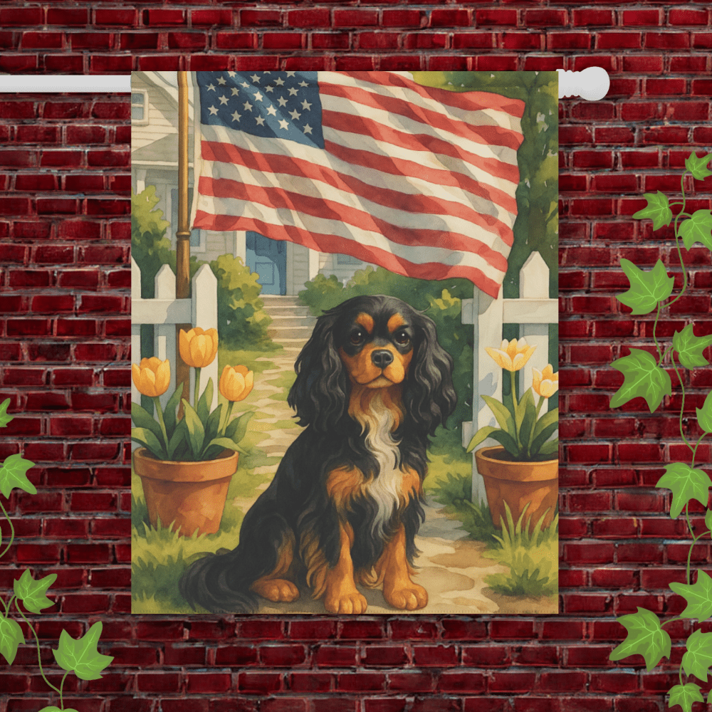 Printify Garden Flag 24.5'' × 32'' Black Tan King Charles Cavalier American Garden Flag