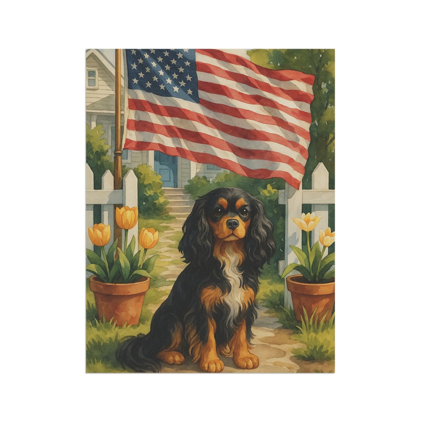 Printify Garden Flag Black Tan King Charles Cavalier American Garden Flag