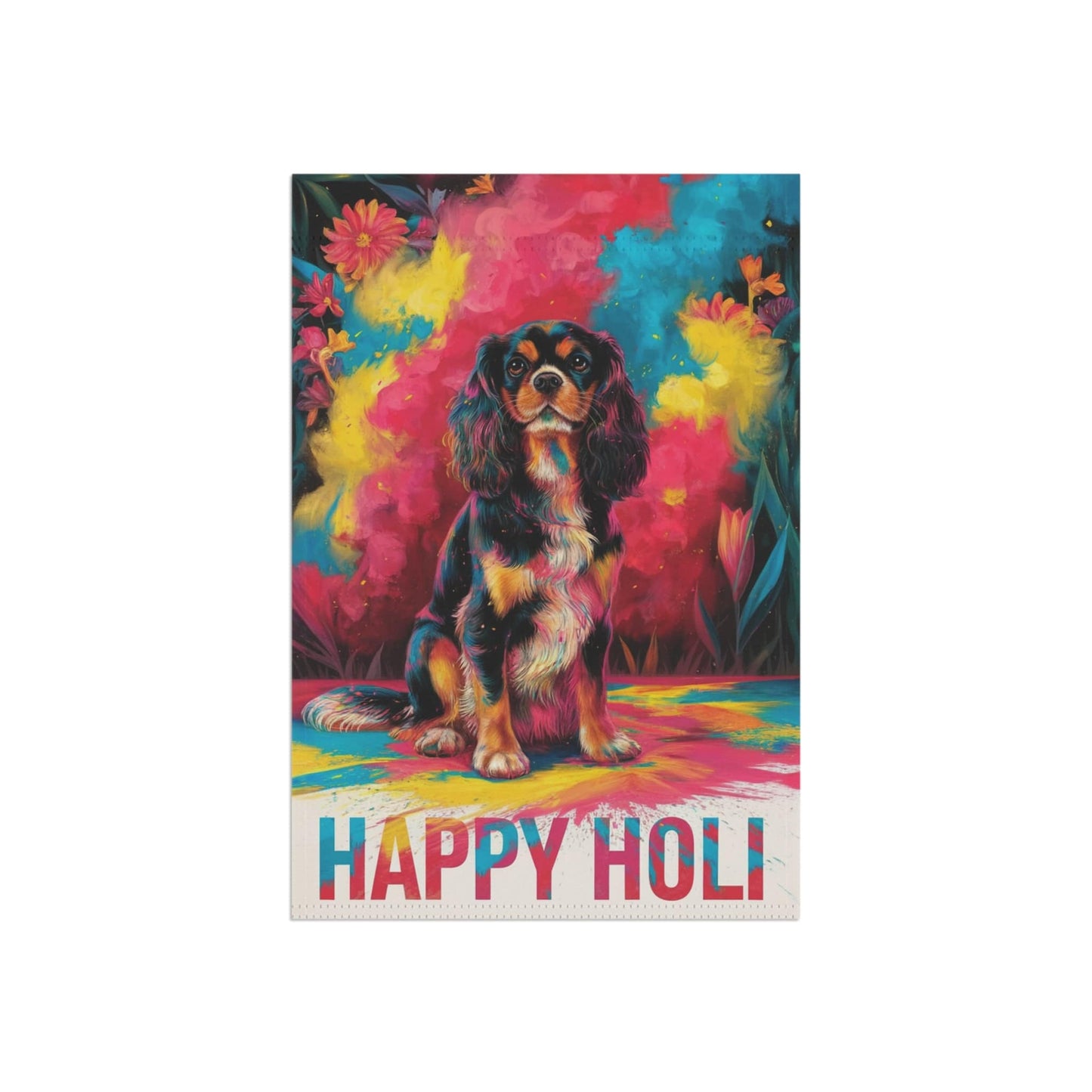 Printify Garden Flag Black Tan King Charles Cavalier Holi Festival Garden Flag