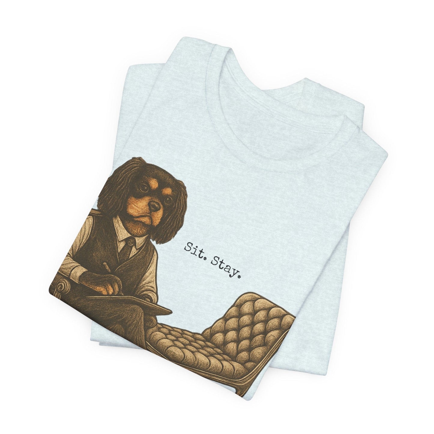 Printify T-Shirt Black Tan King Charles Sit Stay TShirt