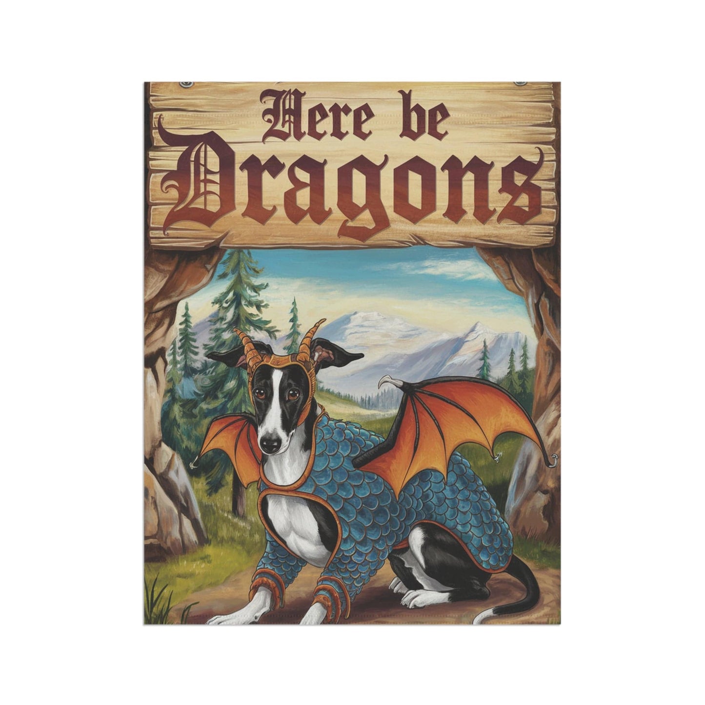 Printify Home Decor Black White Greyhound Dog Dragon, Garden Flag, Fantasy Yard Spring Decor, Housewarming Gardener Gift