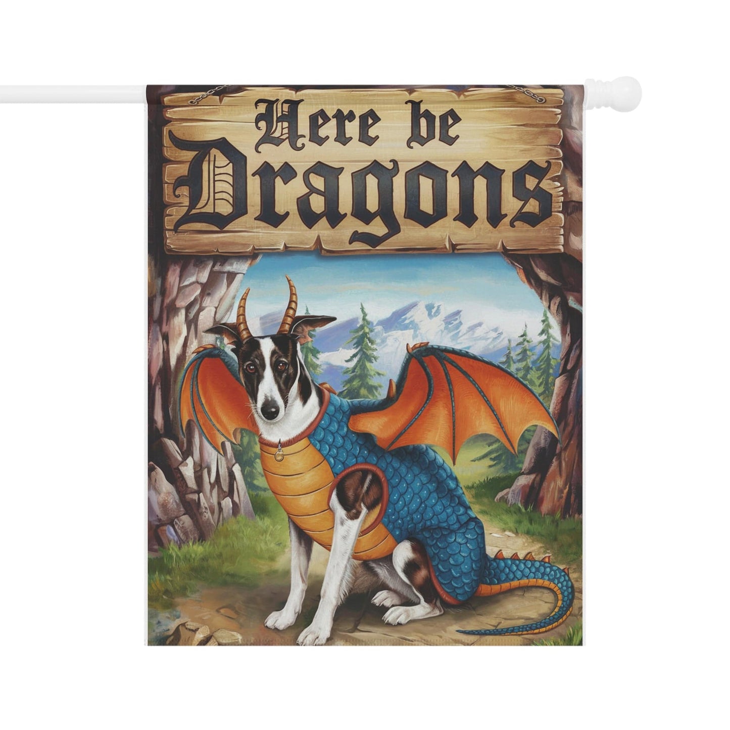 Printify Home Decor 24.5'' × 32'' Black White Greyhound Dog Dragon Garden Flag, Pet Yard Spring Decor, Housewarming Halloween