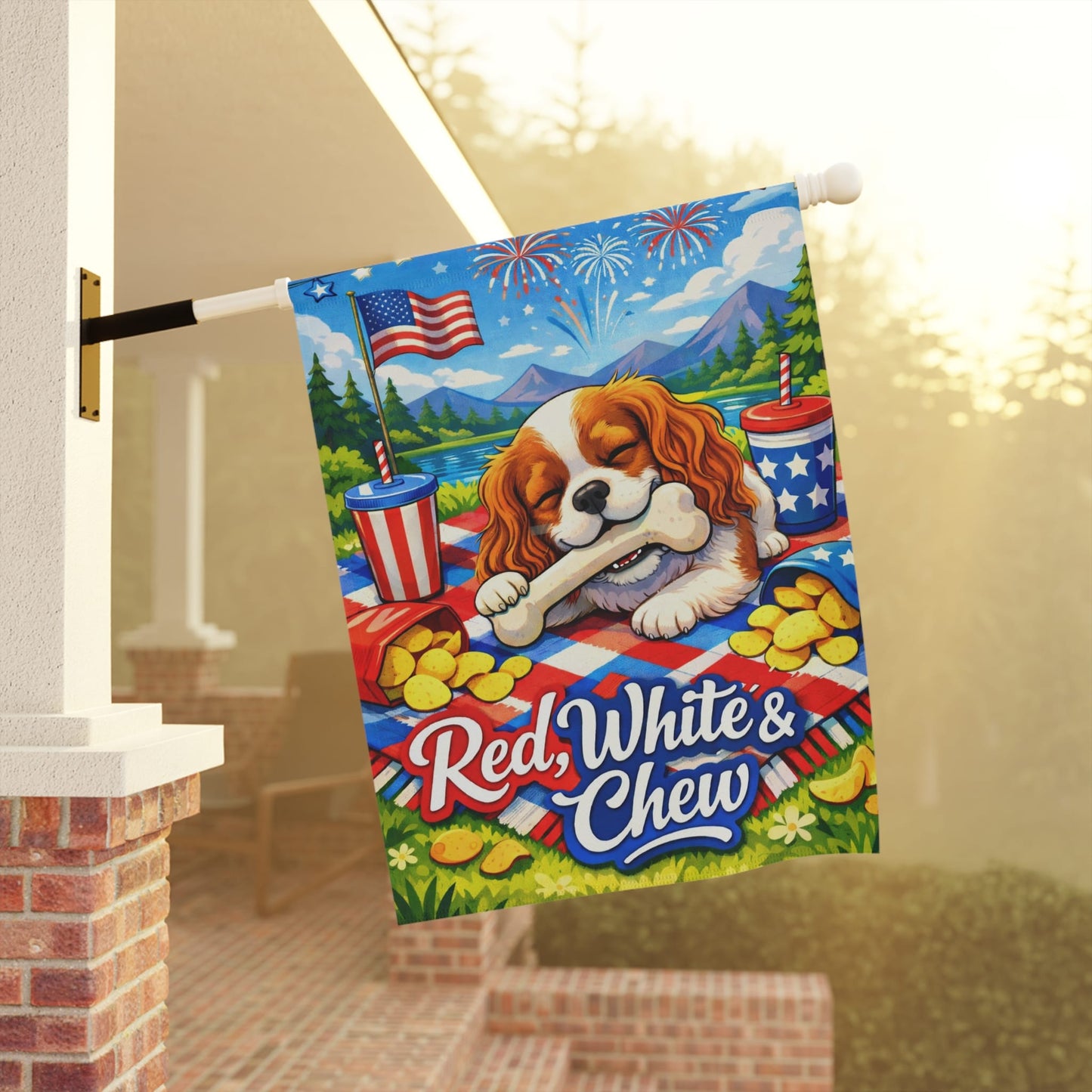 Personalized Cavalier July 4th Picnic Garden Flag
