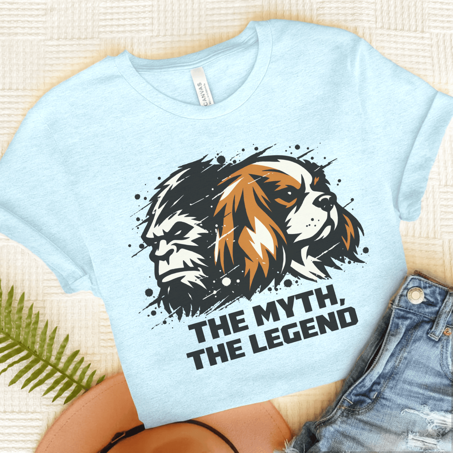 Personalized Cavalier Bigfoot Unisex TShirt Heather Ice Blue
