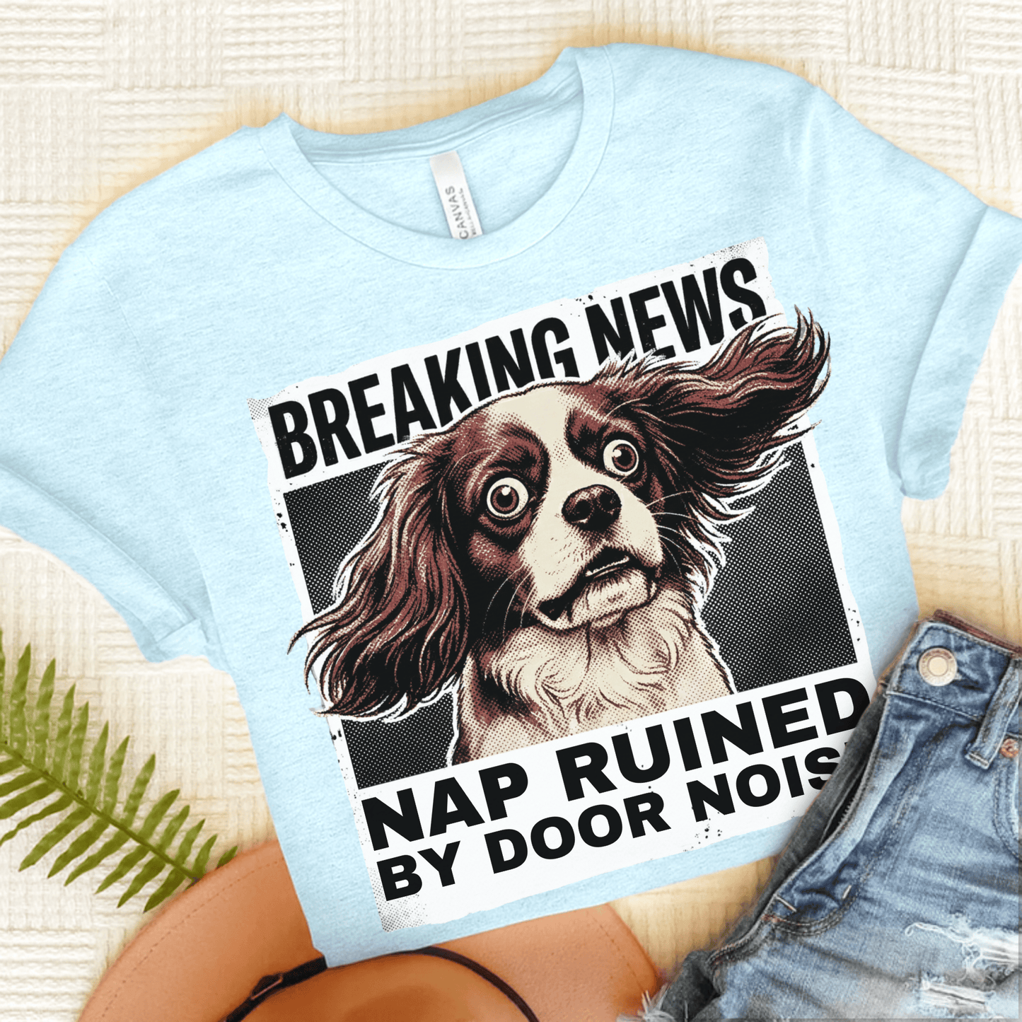 Personalized Cavalier Breaking News Unisex Tshirt Heather Ice Blue