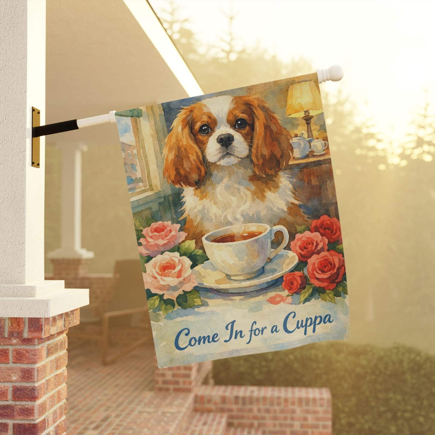 Personalized Cavalier Cuppa Tea Garden Flag
