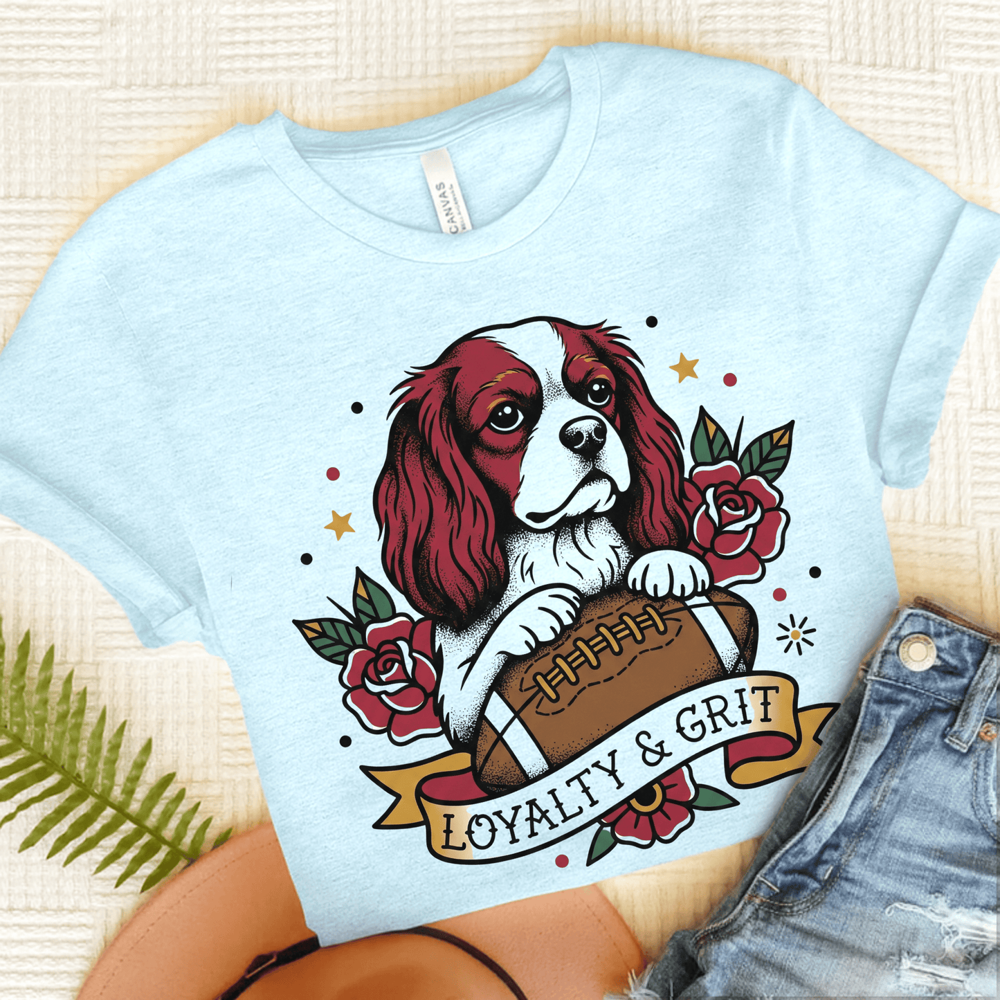 Personalized Cavalier Football Loyalty Unisex Tshirt Heather Ice Blue