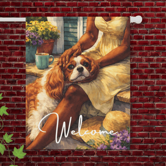 Personalized Cavalier Mom Cuddles Garden Flag 24.5'' × 32''
