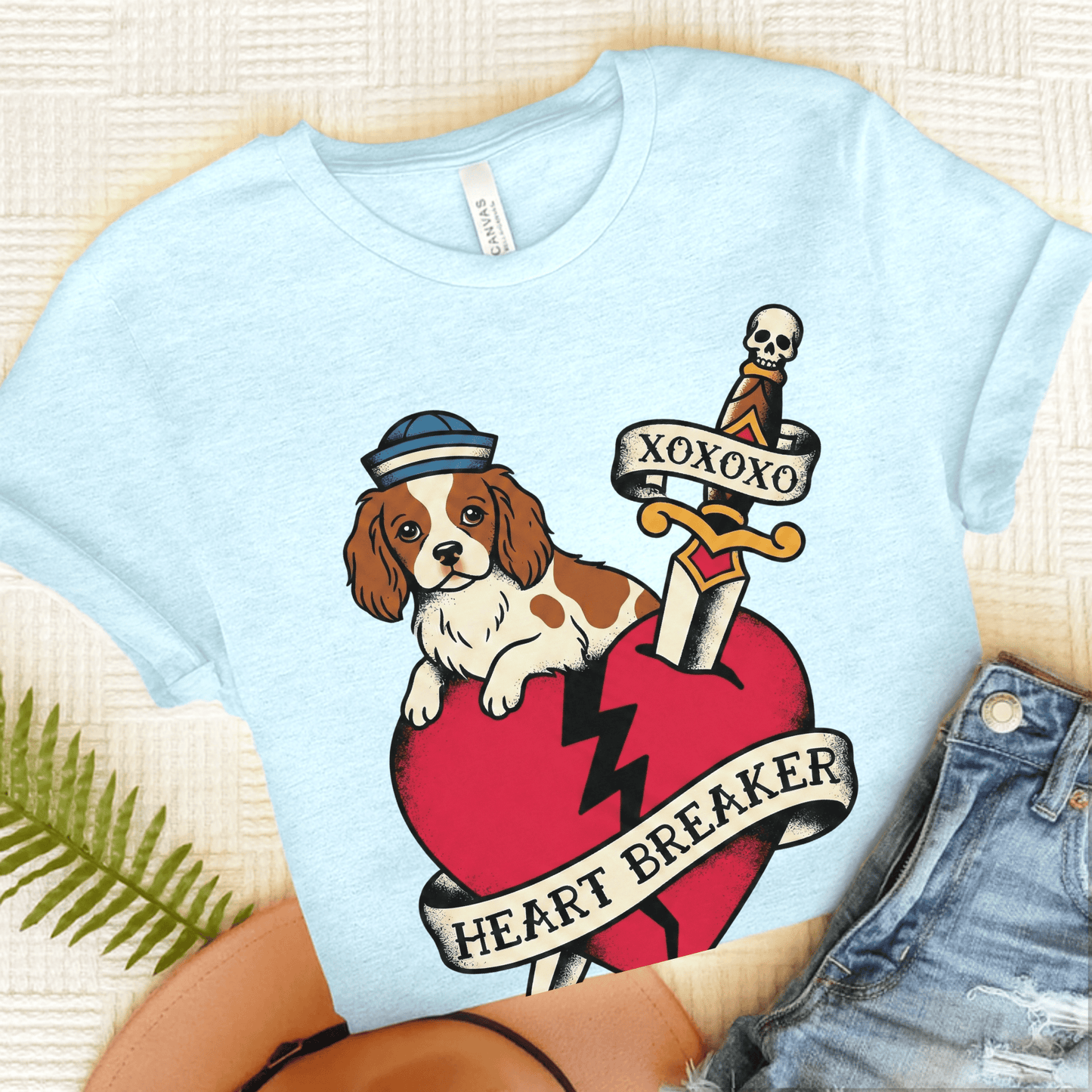 Personalized Cavalier Heart Tattoo Unisex TShirt Heather Ice Blue