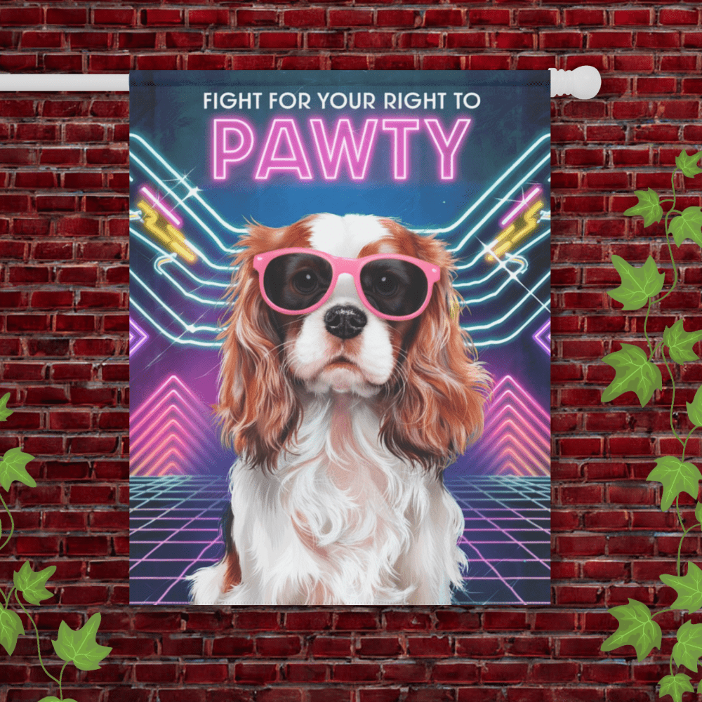 Printify Garden Flag 24.5'' × 32'' Blenheim Cavalier King Charles 80s Party Garden Flag