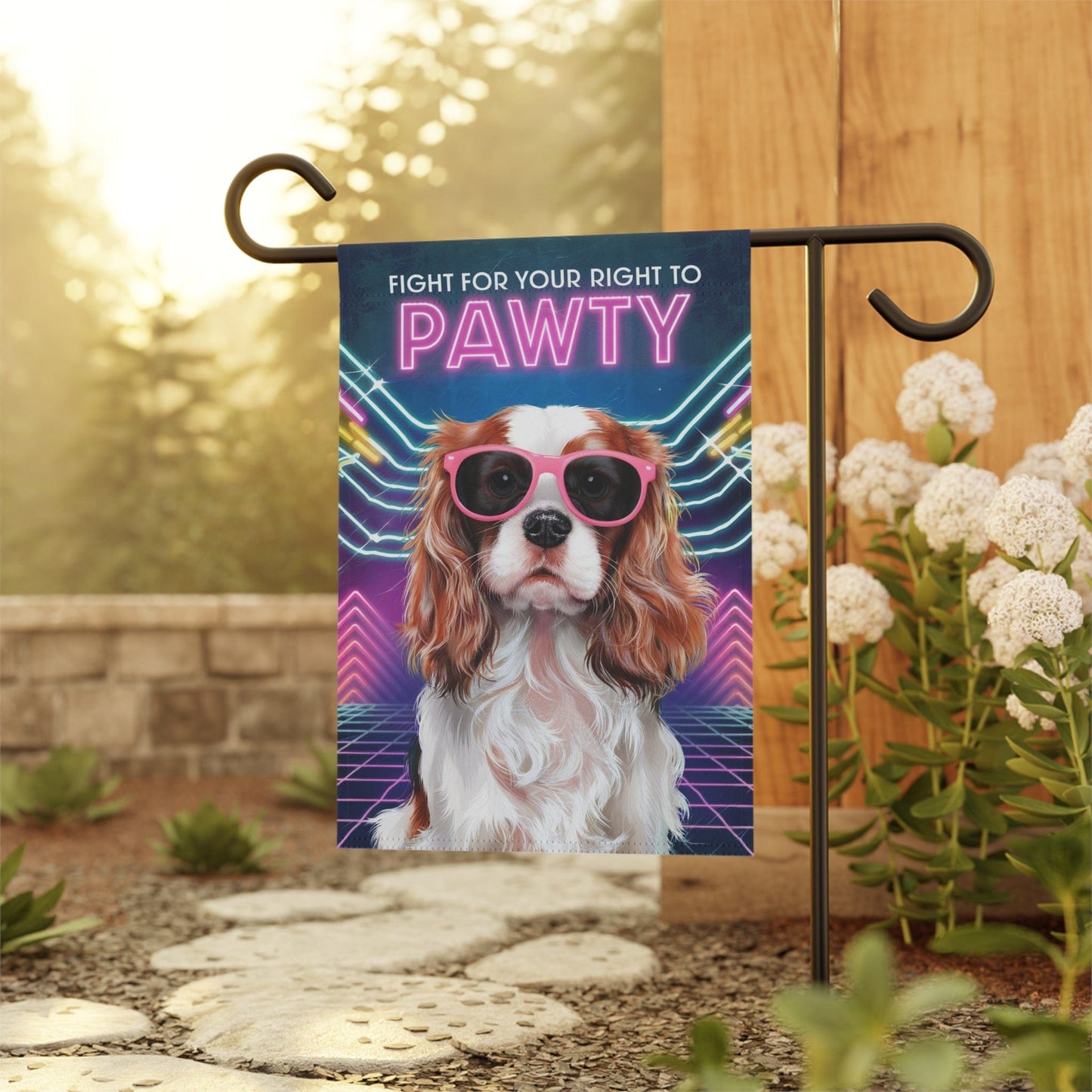 Printify Garden Flag Blenheim Cavalier King Charles 80s Party Garden Flag