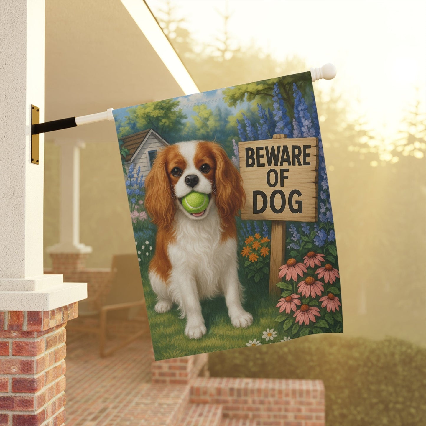 Printify Garden Flag Blenheim Cavalier King Charles Beware Garden Flag