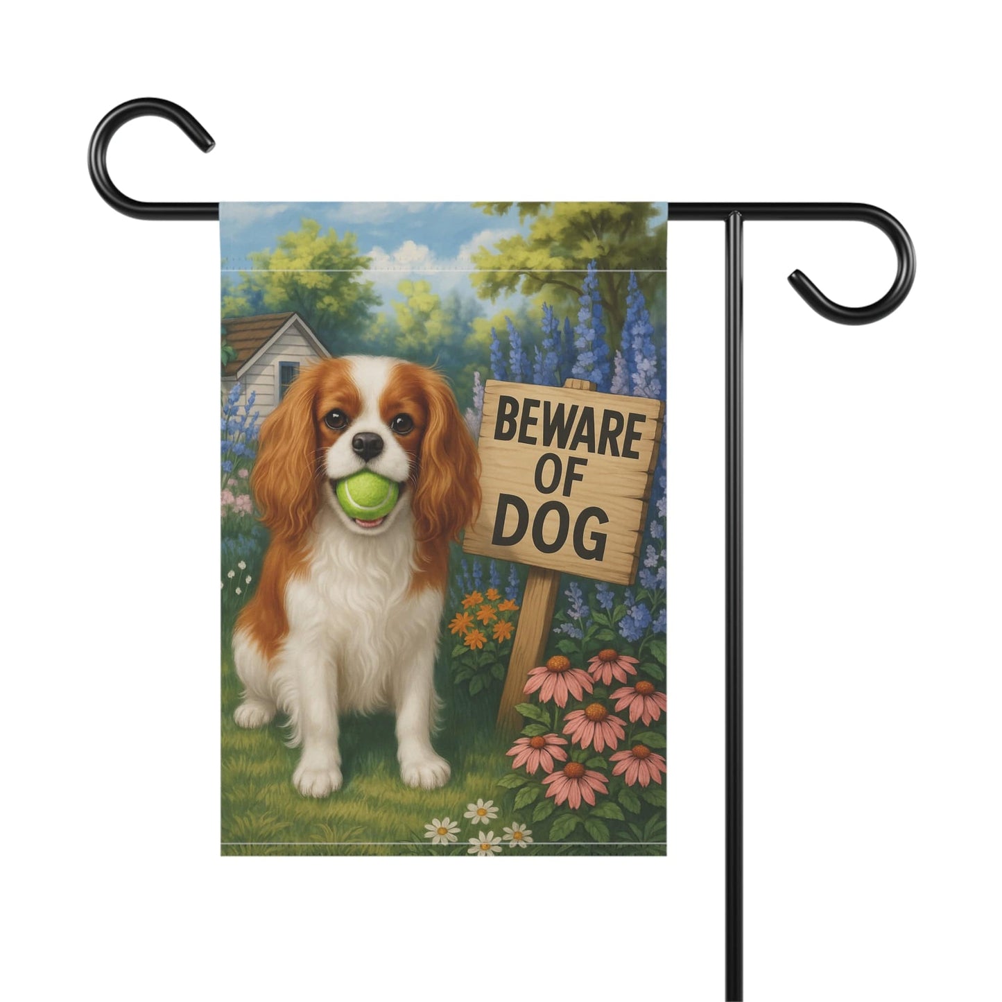 Printify Garden Flag Blenheim Cavalier King Charles Beware Garden Flag