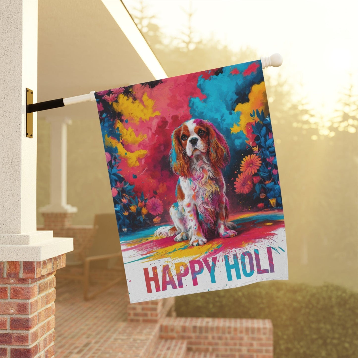 Blenheim Cavalier King Charles Holi Festival Garden Flag