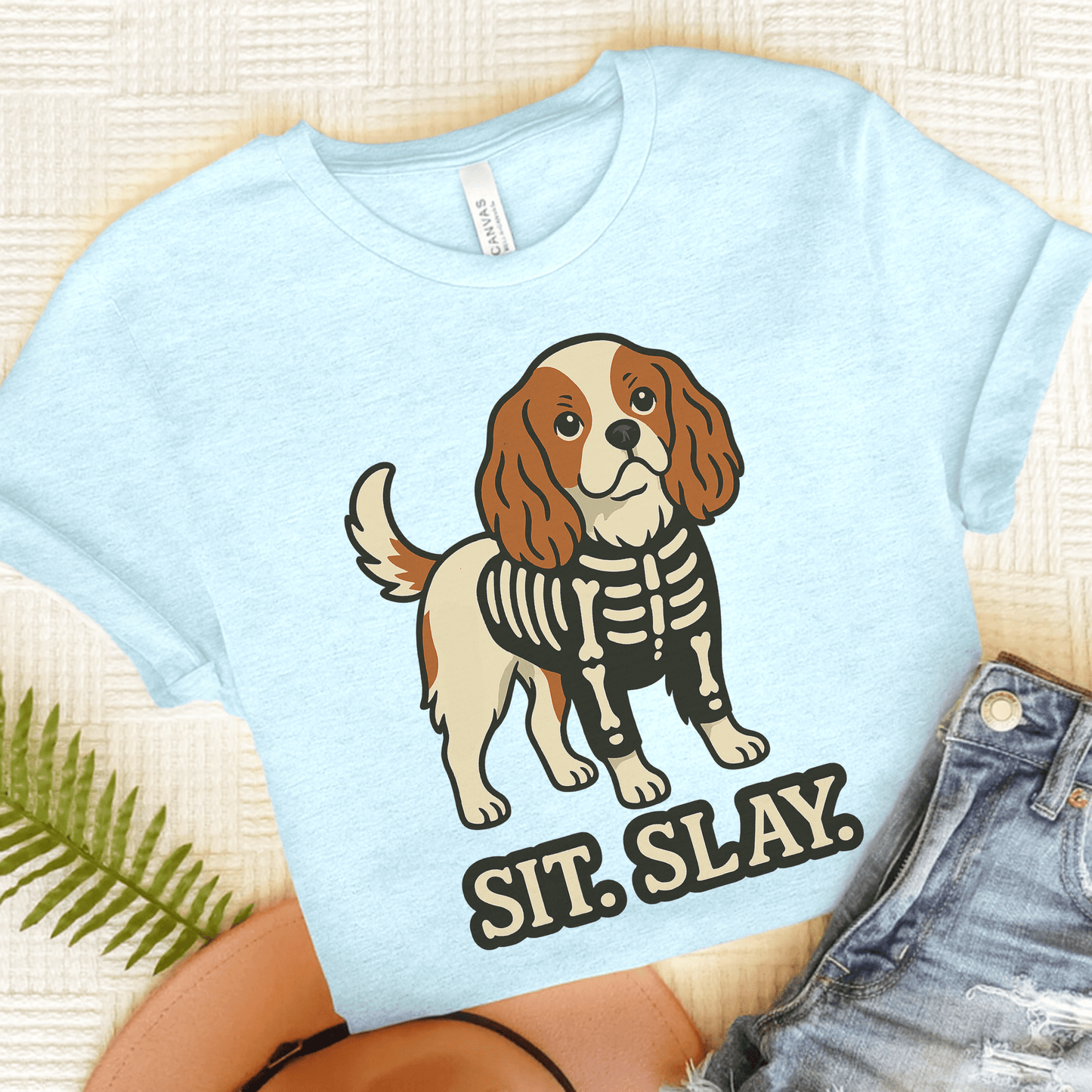 Printify T-Shirt Heather Ice Blue / S Blenheim Cavalier King Charles Stay. Slay. Halloween TShirt