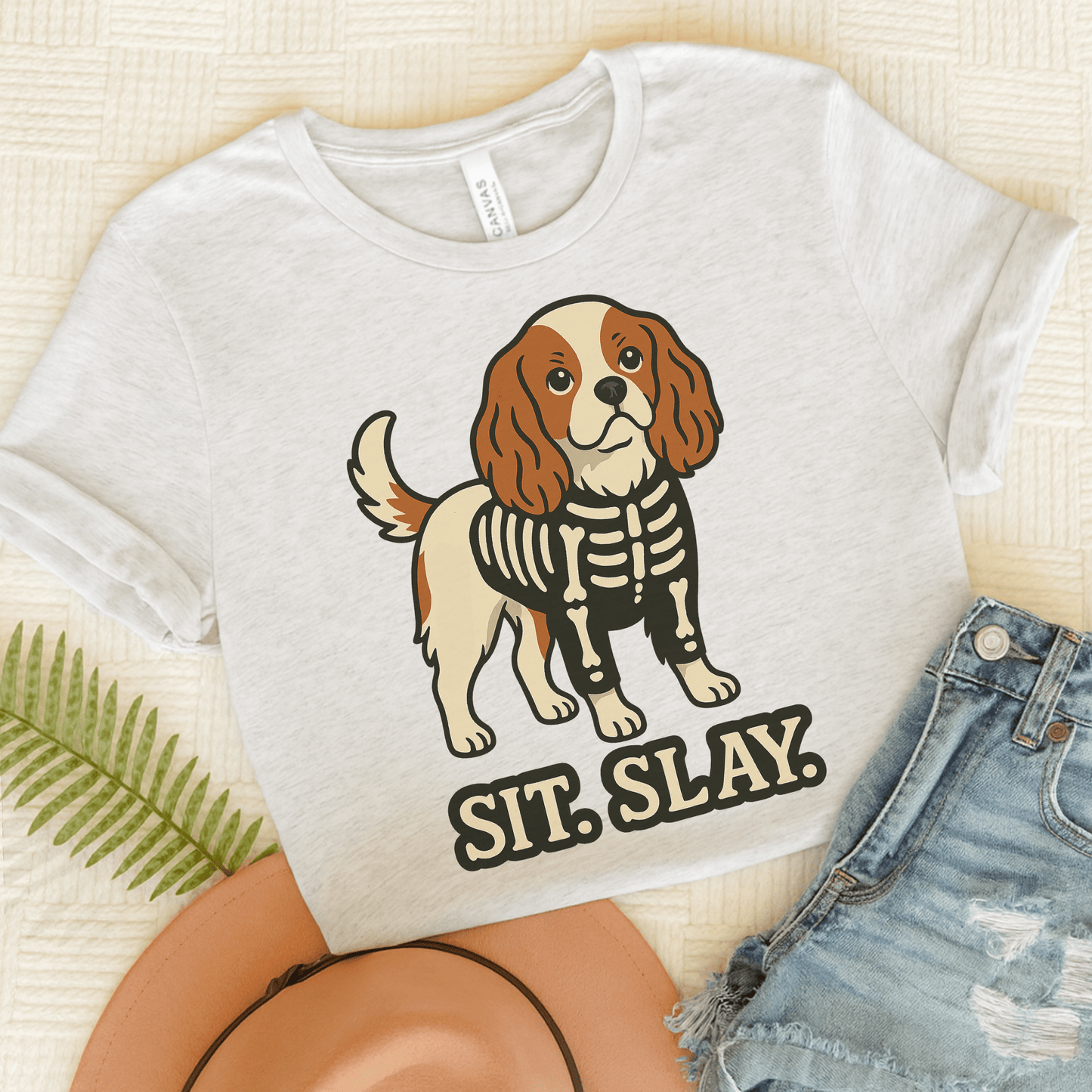 Printify T-Shirt Ash / S Blenheim Cavalier King Charles Stay. Slay. Halloween TShirt