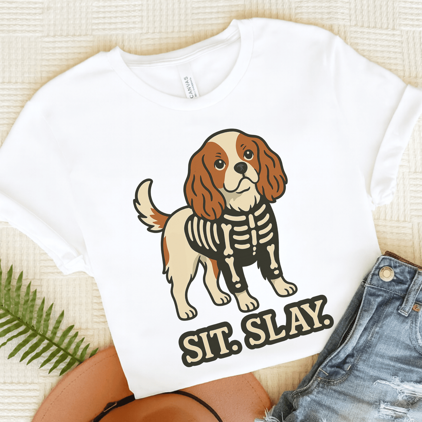 Printify T-Shirt White / S Blenheim Cavalier King Charles Stay. Slay. Halloween TShirt