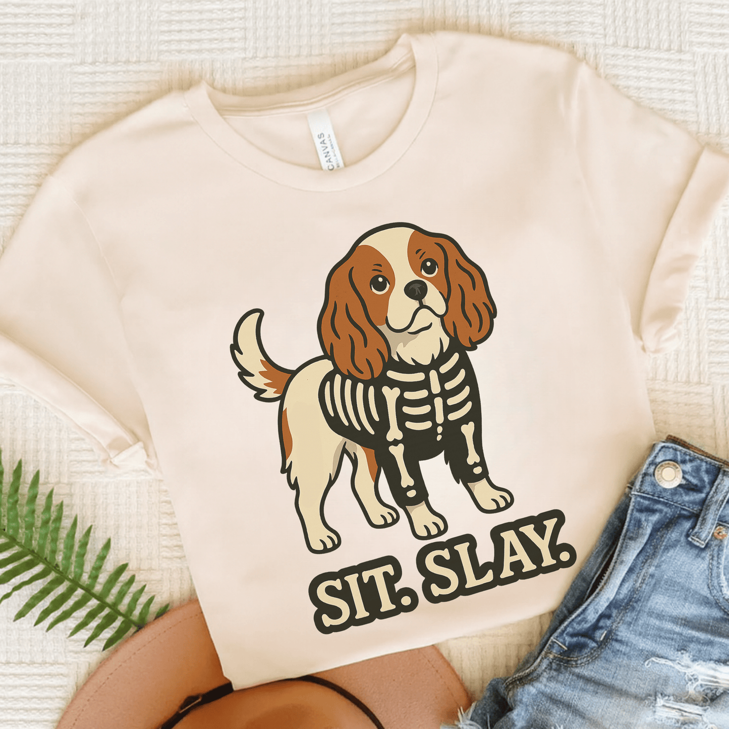 Printify T-Shirt Natural / S Blenheim Cavalier King Charles Stay. Slay. Halloween TShirt