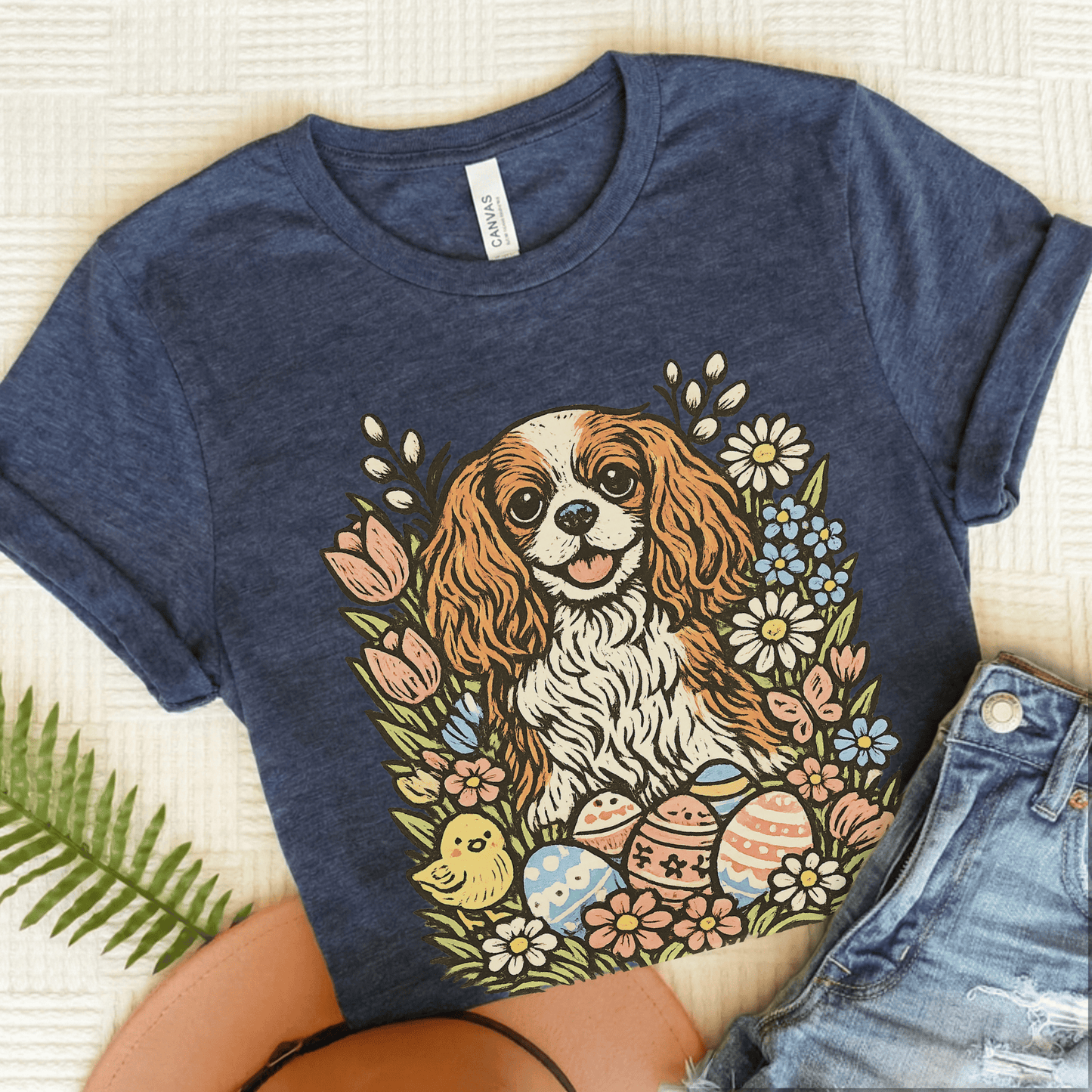 Personalized Cavalier Pastel Easter Unisex TShirt Heather Navy