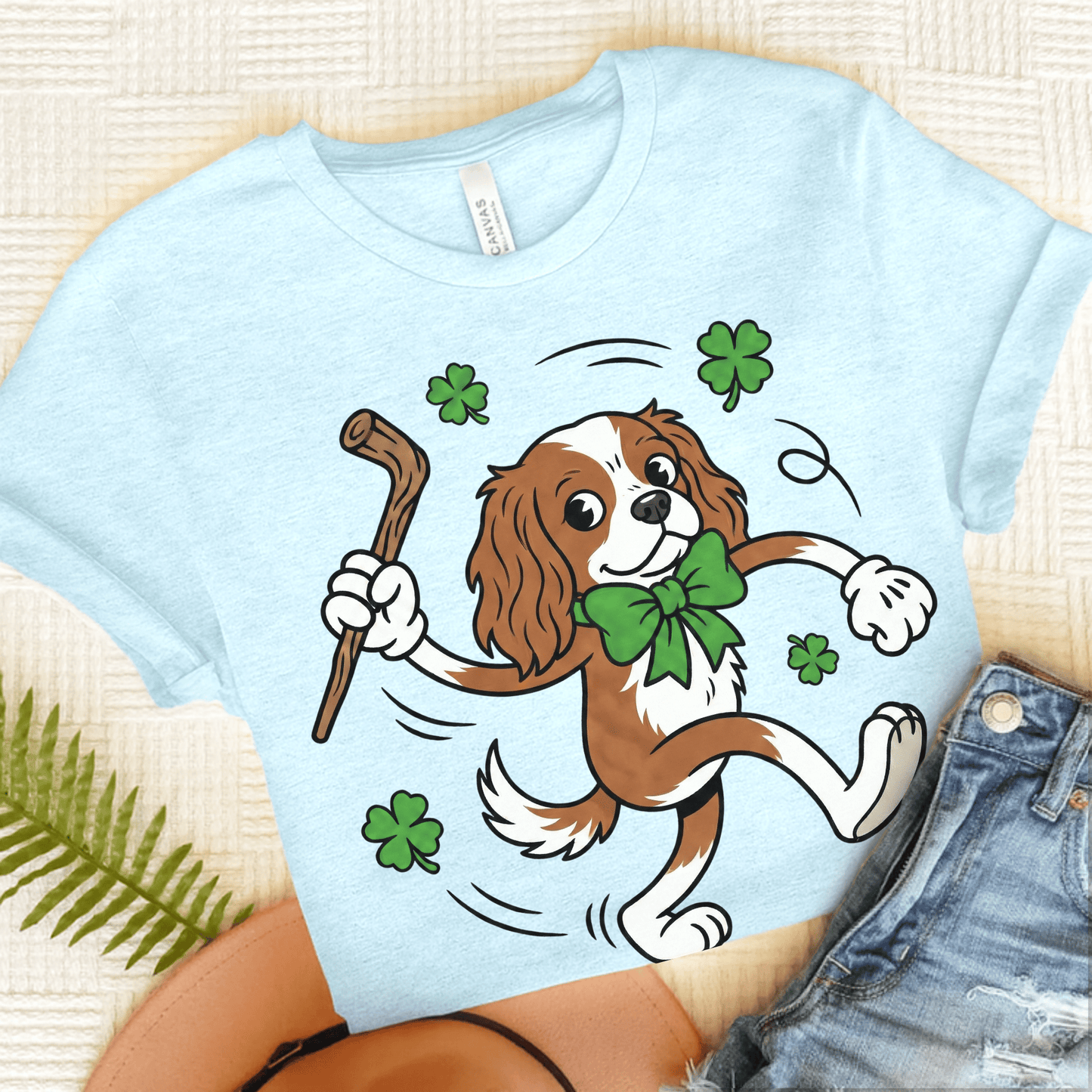 Personalized Cavalier Lucky Pup Unisex TShirt Heather Ice Blue