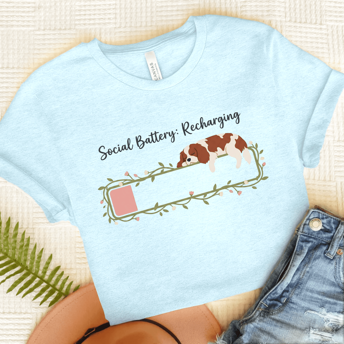 Personalized Cavalier Social Battery Unisex TShirt Heather Ice Blue